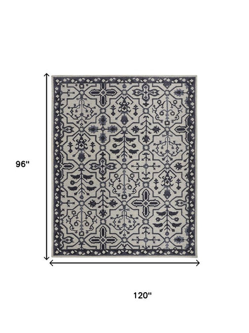 9' X 12' Gray And Taupe Wool Floral Hand Tufted Area Rug