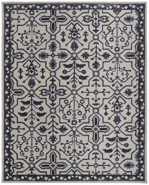 9' X 12' Gray And Taupe Wool Floral Hand Tufted Area Rug
