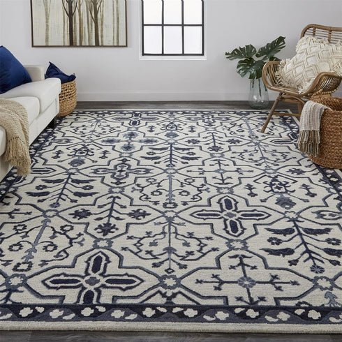 9' X 12' Gray And Taupe Wool Floral Hand Tufted Area Rug