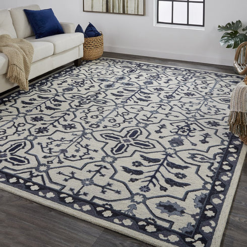 9' X 12' Gray And Taupe Wool Floral Hand Tufted Area Rug