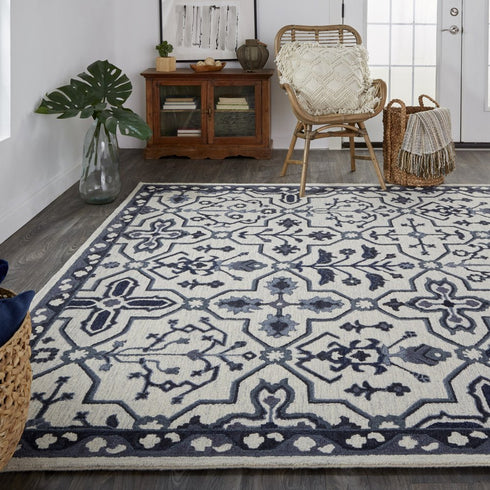 9' X 12' Gray And Taupe Wool Floral Hand Tufted Area Rug