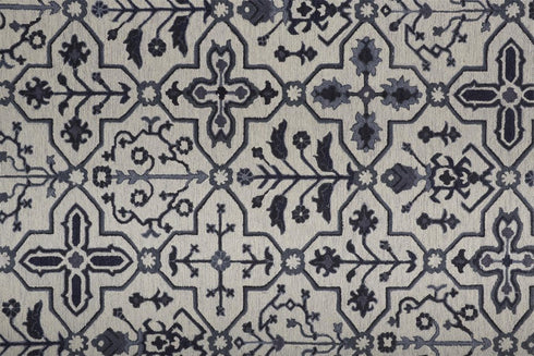 9' X 12' Gray And Taupe Wool Floral Hand Tufted Area Rug