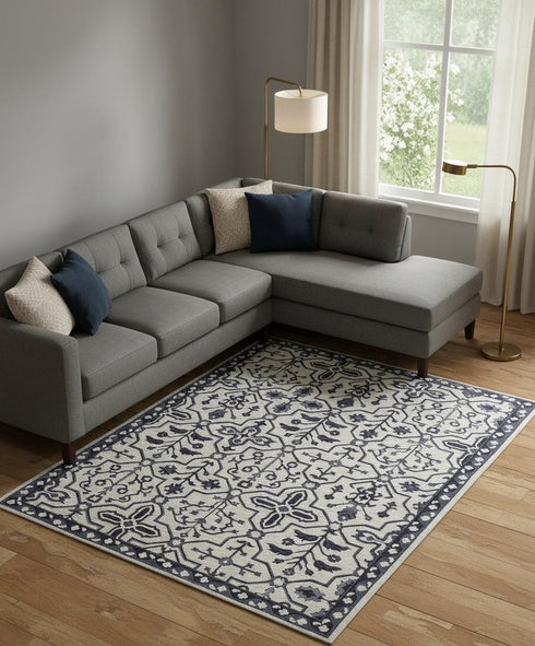 9' X 12' Gray And Taupe Wool Floral Hand Tufted Area Rug