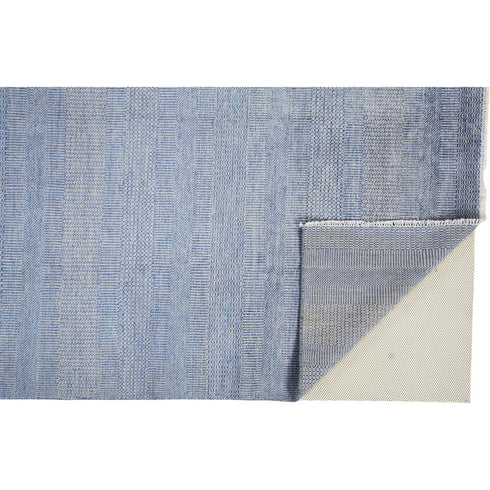 9' X 12' Blue and Silver Wool Striped Hand KNotted Area Rug