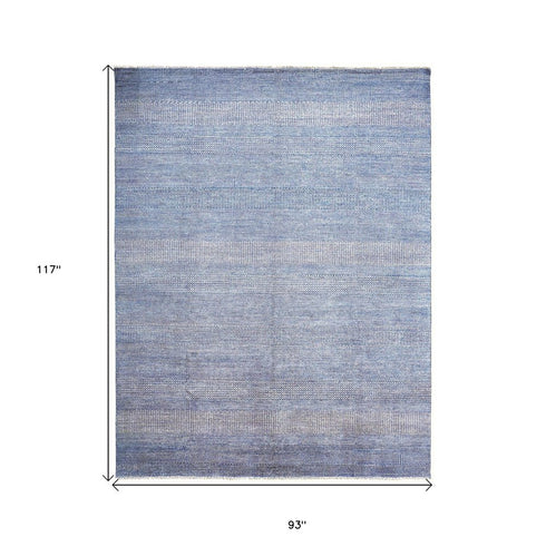 9' X 12' Blue and Silver Wool Striped Hand KNotted Area Rug