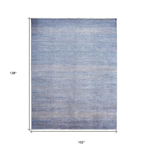 9' X 12' Blue and Silver Wool Striped Hand KNotted Area Rug