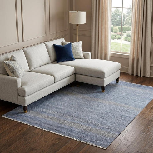 9' X 12' Blue and Silver Wool Striped Hand KNotted Area Rug