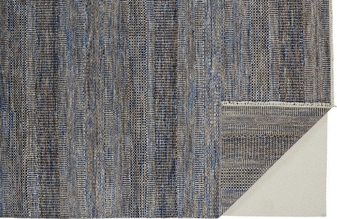 9' X 12' Gray Ivory And Brown Wool Striped Shag Hand Knotted Area Rug