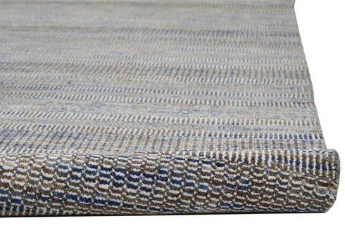 9' X 12' Gray Ivory And Brown Wool Striped Shag Hand Knotted Area Rug