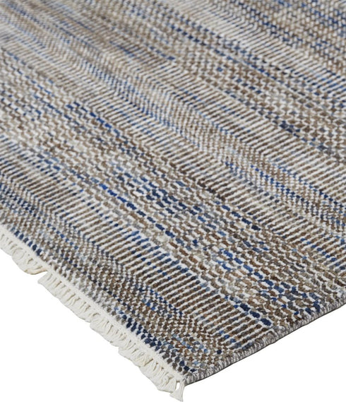 9' X 12' Gray Ivory And Brown Wool Striped Shag Hand Knotted Area Rug