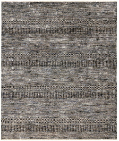 9' X 12' Gray Ivory And Brown Wool Striped Shag Hand Knotted Area Rug