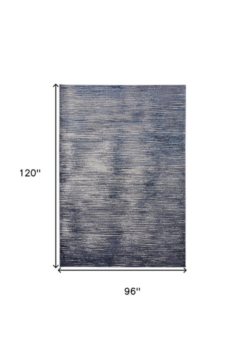 9' X 12' Blue Gray And Ivory Striped Power Loom Distressed Area Rug
