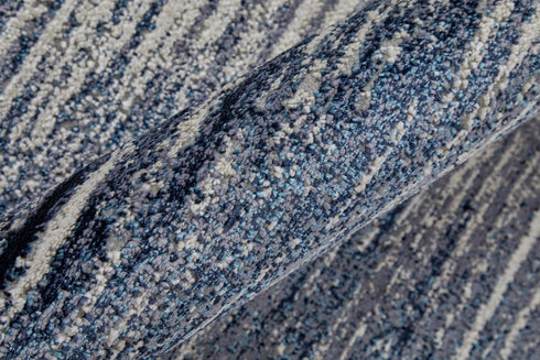 9' X 12' Blue Gray And Ivory Striped Power Loom Distressed Area Rug