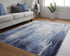 8' X 10' Ivory and Blue Abstract Power Loom Distressed Non Skid Area Rug