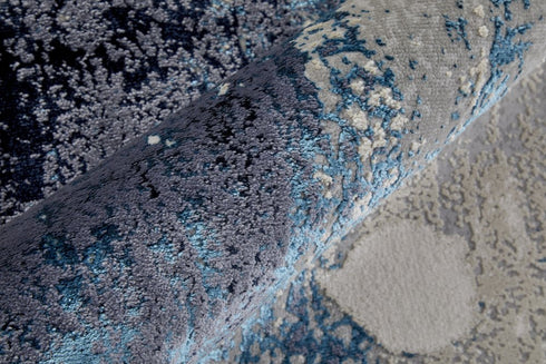 8' X 10' Ivory and Blue Abstract Power Loom Distressed Non Skid Area Rug