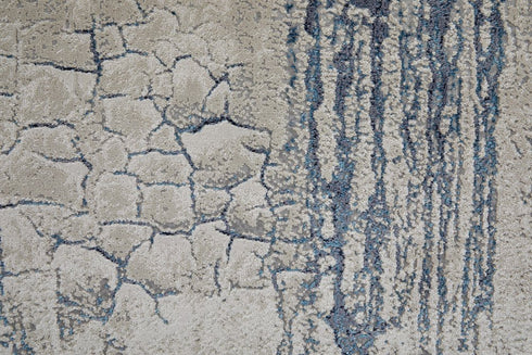 8' X 10' Ivory and Blue Abstract Power Loom Distressed Non Skid Area Rug