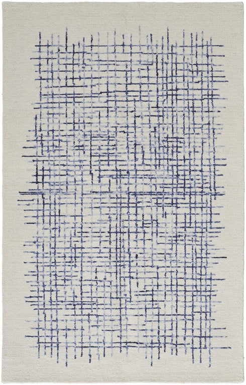 5' X 8' Ivory And Blue Wool Crosshatch Hand Tufted Area Rug