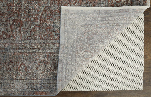 8' X 10' Blue Red And Gray Floral Area Rug
