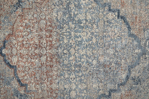 8' X 10' Blue Red And Gray Floral Area Rug