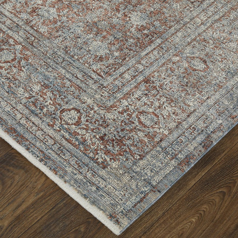 8' X 10' Blue Red And Gray Floral Area Rug