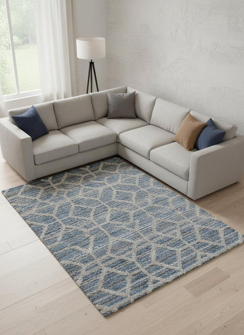 9' X 12' Blue And Ivory Geometric Power Loom Stain Resistant Area Rug