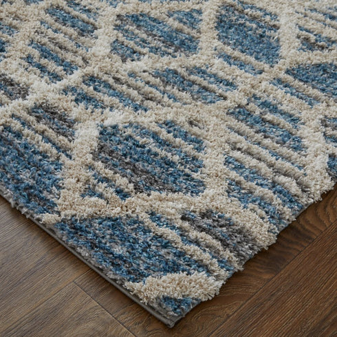 9' X 12' Blue And Ivory Geometric Power Loom Stain Resistant Area Rug
