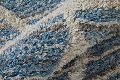 9' X 12' Blue And Ivory Geometric Power Loom Stain Resistant Area Rug