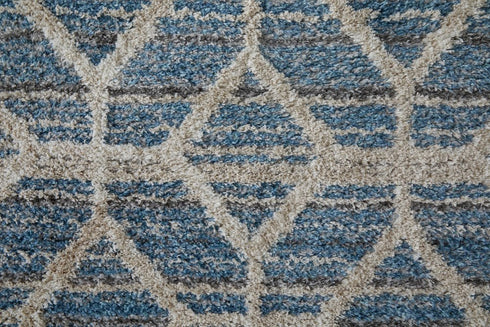 9' X 12' Blue And Ivory Geometric Power Loom Stain Resistant Area Rug