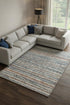 9' X 12' Ivory Blue And Orange Striped Power Loom Stain Resistant Area Rug
