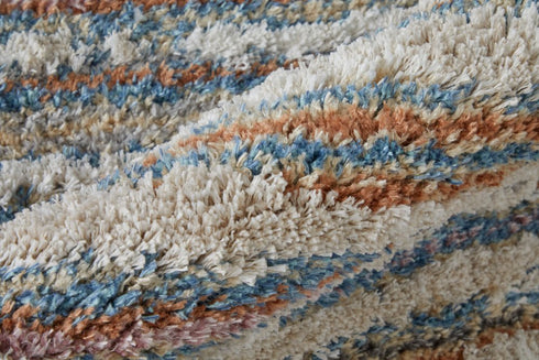 9' X 12' Ivory Blue And Orange Striped Power Loom Stain Resistant Area Rug