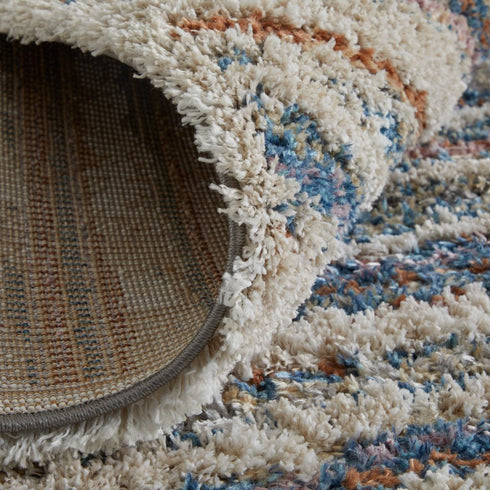 9' X 12' Ivory Blue And Orange Striped Power Loom Stain Resistant Area Rug