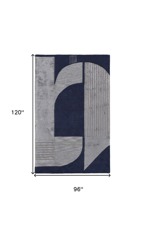 9' X 12' Blue And Silver Wool Geometric Tufted Handmade Area Rug