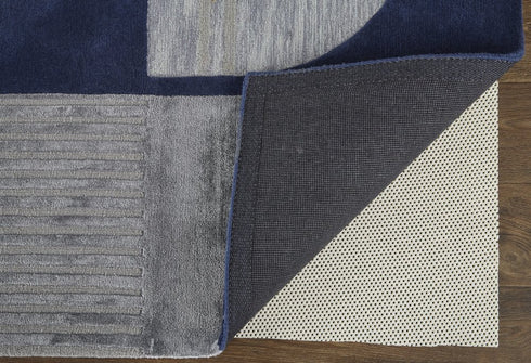 9' X 12' Blue And Silver Wool Geometric Tufted Handmade Area Rug