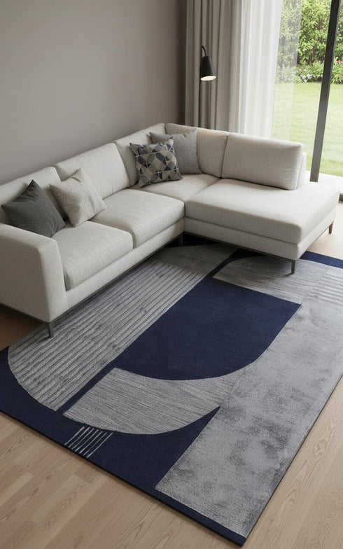 9' X 12' Blue And Silver Wool Geometric Tufted Handmade Area Rug