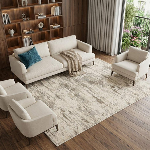 8' X 10' Ivory And Brown Abstract Area Rug