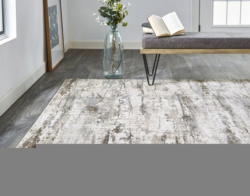 8' X 10' Ivory And Brown Abstract Area Rug