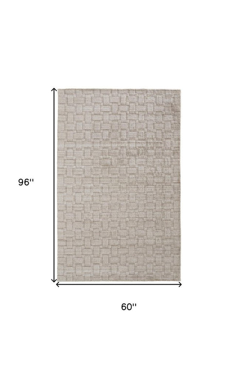 5' X 8' Ivory And Brown Striped Hand Woven Area Rug