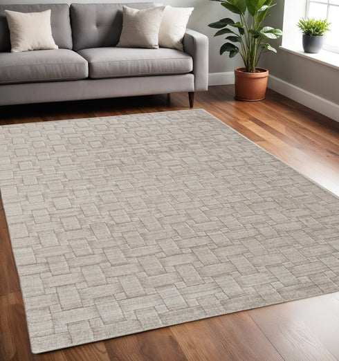 5' X 8' Ivory And Brown Striped Hand Woven Area Rug