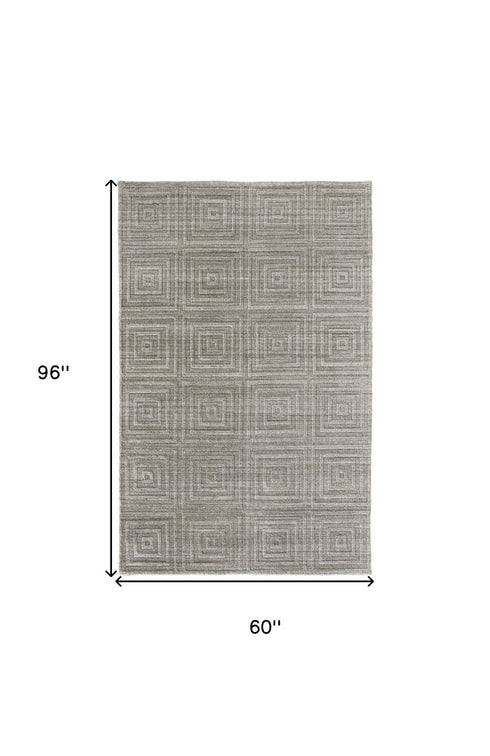 5' X 8' Gray And Silver Striped Hand Woven Area Rug