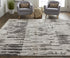 9' X 12' Ivory Brown And Gray Abstract Power Loom Stain Resistant Area Rug