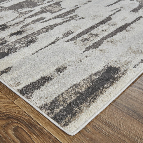 9' X 12' Ivory Brown And Gray Abstract Power Loom Stain Resistant Area Rug