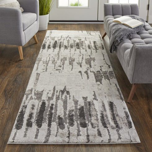 9' X 12' Ivory Brown And Gray Abstract Power Loom Stain Resistant Area Rug