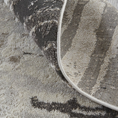 9' X 12' Ivory Brown And Gray Abstract Power Loom Stain Resistant Area Rug