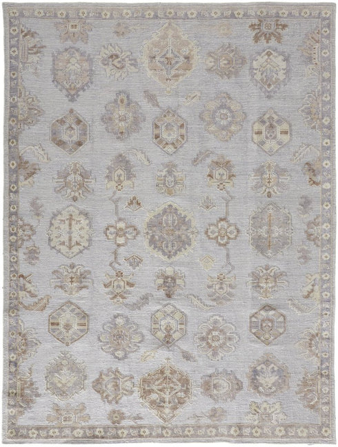 8' X 10' Ivory Silver And Tan Floral Hand Knotted Stain Resistant Area Rug