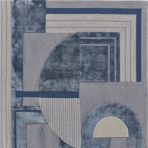 9' X 12' Blue Ivory And Gray Wool Striped Tufted Handmade Area Rug