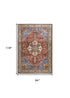 8' X 10' Blue And Orange Floral Medallion Area Rug