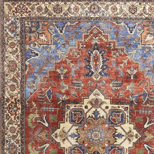 8' X 10' Blue And Orange Floral Medallion Area Rug