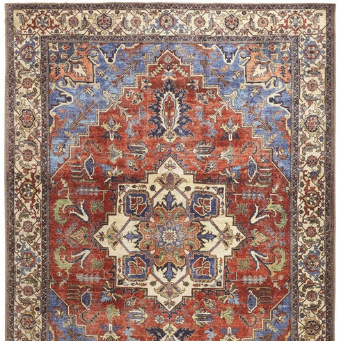 8' X 10' Blue And Orange Floral Medallion Area Rug