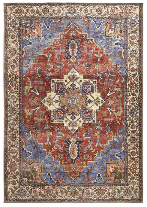 8' X 10' Blue And Orange Floral Medallion Area Rug