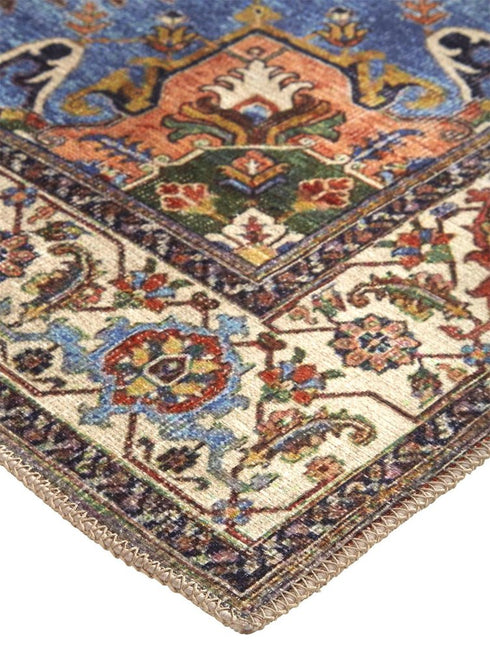 8' X 10' Blue And Orange Floral Medallion Area Rug